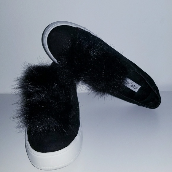 Steve Madden Shoes - Black suede Pom Pom sneaker